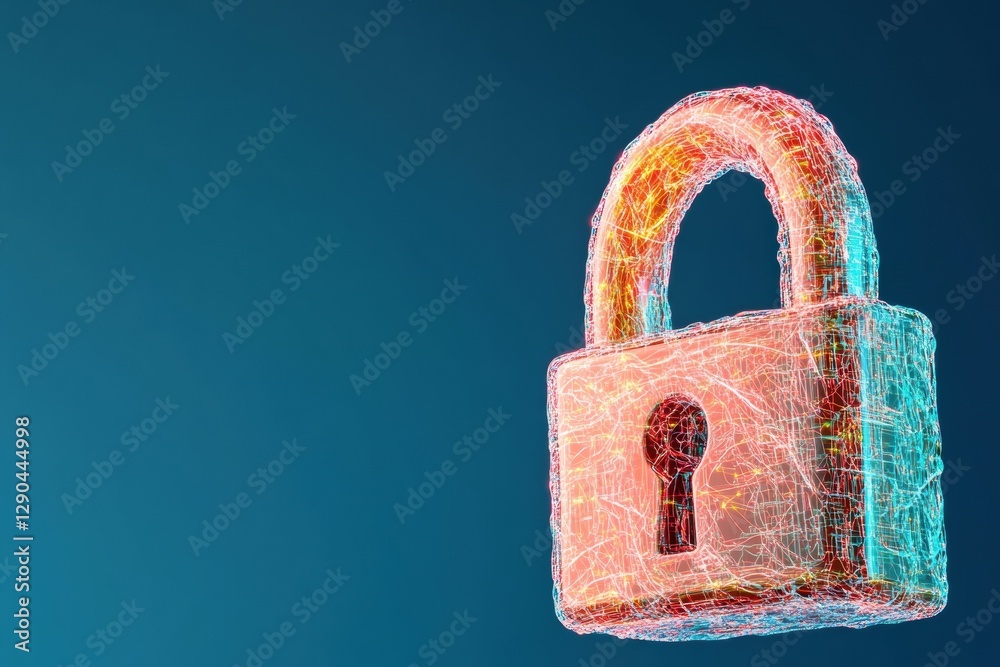 Poster Glowing Digital Padlock Futuristic Encryption Icon Amidst Data Streams - Cybersecurity Marketing and IT Safety Awareness Visual