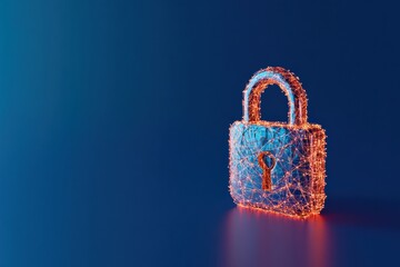Futuristic Cybersecurity Concept Glowing Networked Padlock on Gradient Blue - Secure Cloud Storage and Data Encryption Marketing for IT Infrastructure Solutions
