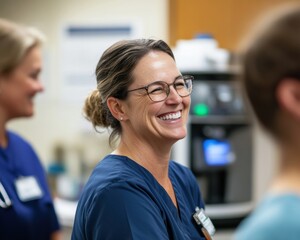 Modern Healthcare Team Dynamics Diverse Medical Professionals in Cozy Break Room Setting - Enhancing Collaboration and Well-being in Clinical Workspaces