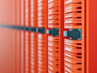 Vivid Industrial Server Room Locks Striking Orange Metallic Texture for Data Center Security - Enhancing Modern Tech Infrastructure and Premium Networking Solutions