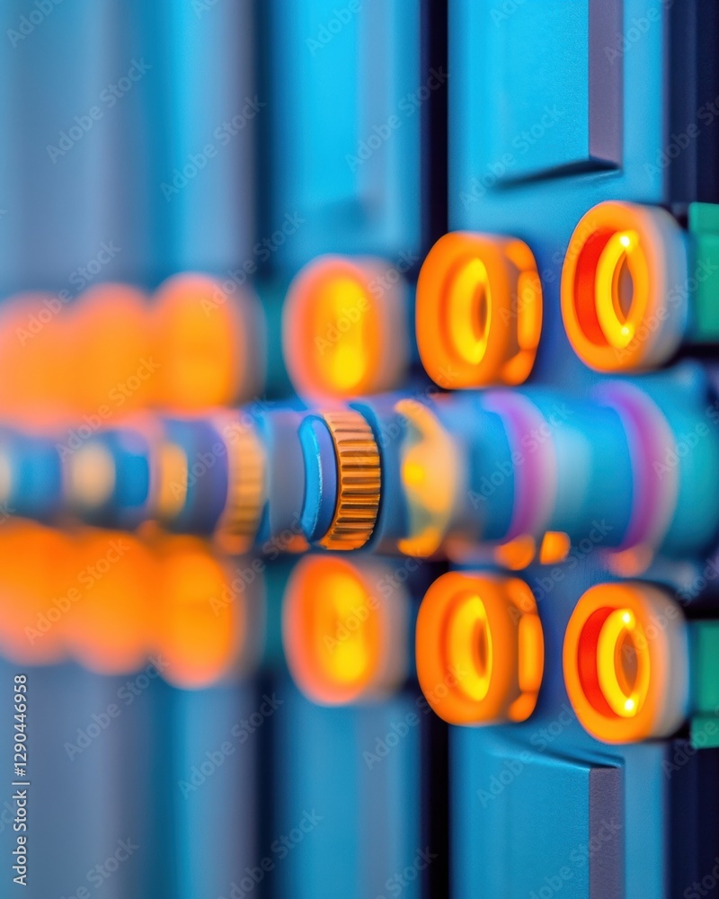 Poster Neon Tech Aesthetic Vibrant Data Center Racks with Network Cables and Cooling Systems - High-Performance Enterprise Infrastructure for Modern Digital Operations