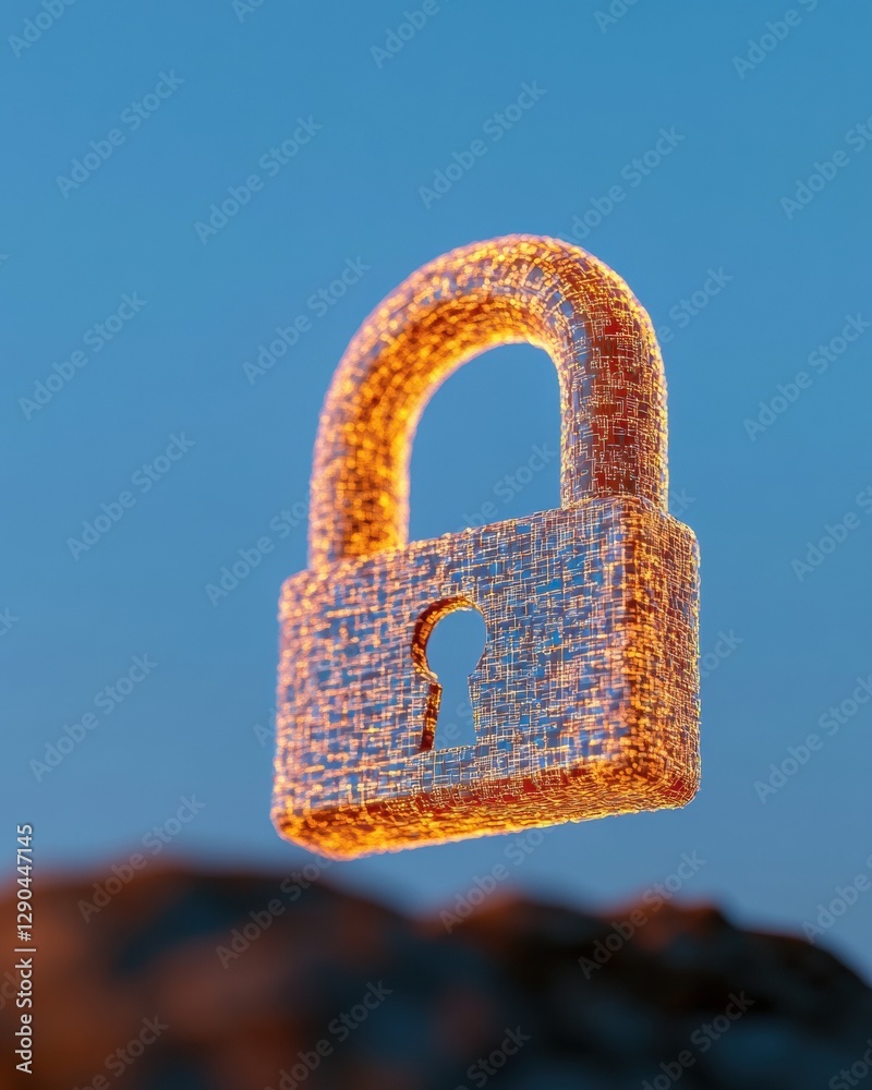 Aufkleber Futuristic Cybersecurity Visualization Digital Lock with Circuit Patterns on Metallic Surface - Enhancing Data Protection Strategies for Modern IT and Business Innovation
