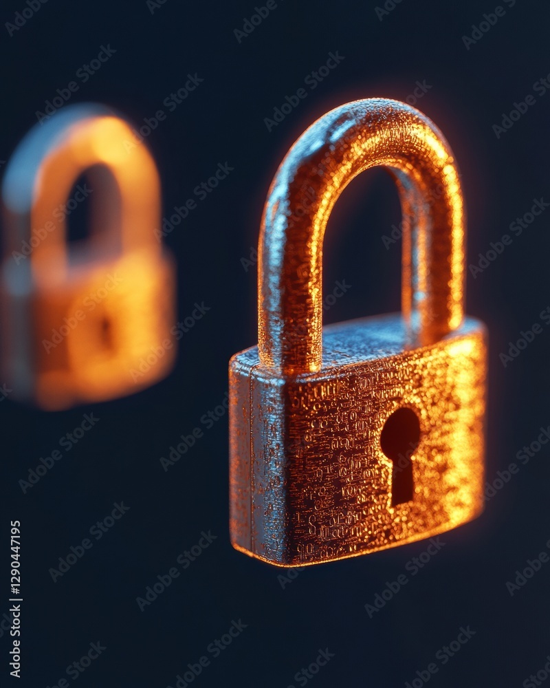 Aufkleber Futuristic Data Security Visualization Illuminated Lock Icons With Textured Circuitry on Dark Canvas - Cutting-Edge Cybersecurity Graphics for Tech Marketing