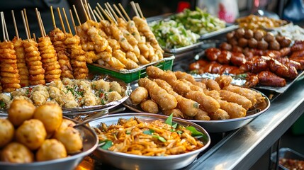 Vibrant Street Food Stalls Offering Mouthwatering Asian Cuisine and Delicacies in Thailand