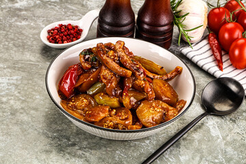 Asian cuisine pork in oyster sauce