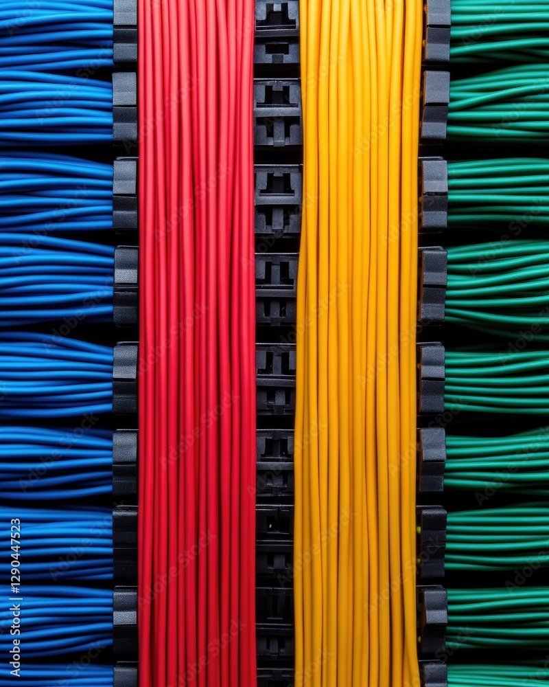 Aufkleber Colorful Industrial Network Cables in Precision Mount Rack Streamlined Tech Hardware for Efficient Data Management in Modern IT Infrastructure Solutions