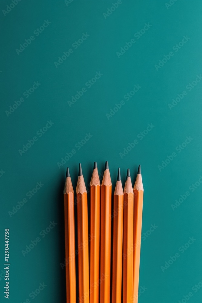 Leinwandbilder minimalist aesthetic sharpened pencils on emerald surface - educational content creation and effecti