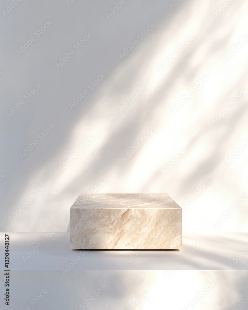 Poster minimalist marble podium raw texture in soft blue light reflection for elegant healthcare branding a