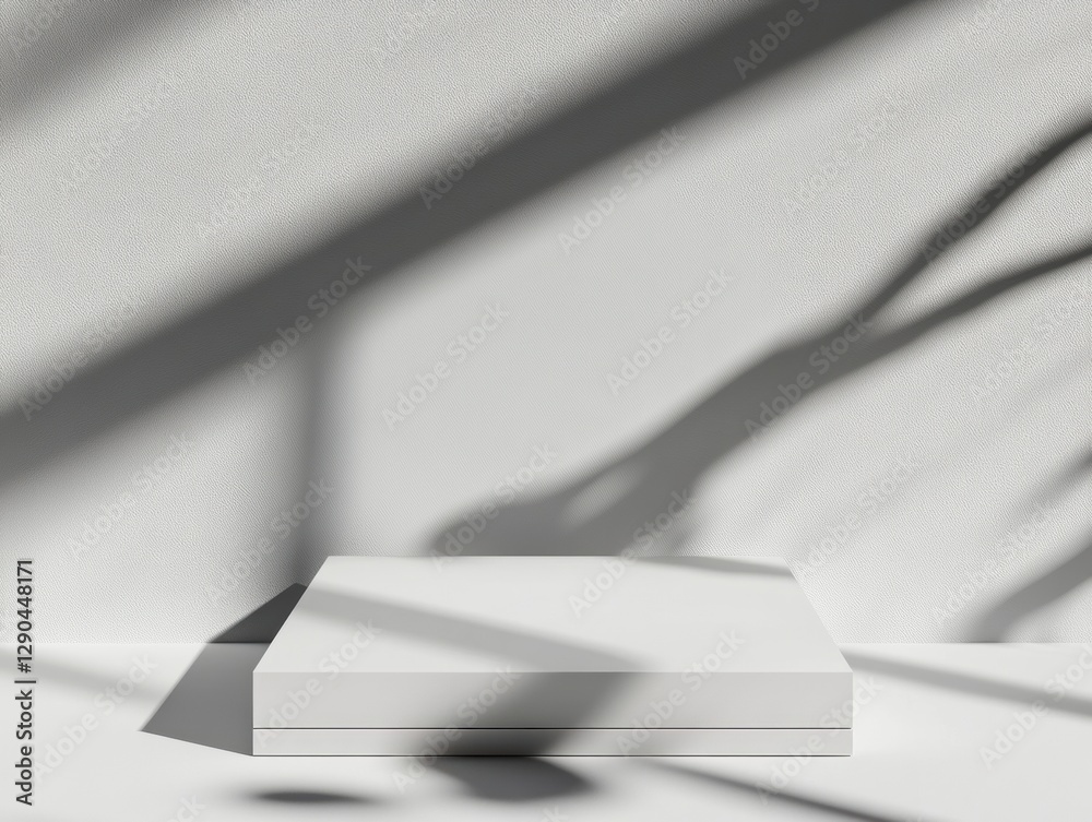 Poster Monochromatic Minimalist Display Sleek Gray Square Podium on Textured Light Background - Professional Design Mockup for Product Showcasing and Contemporary Brand Marketing