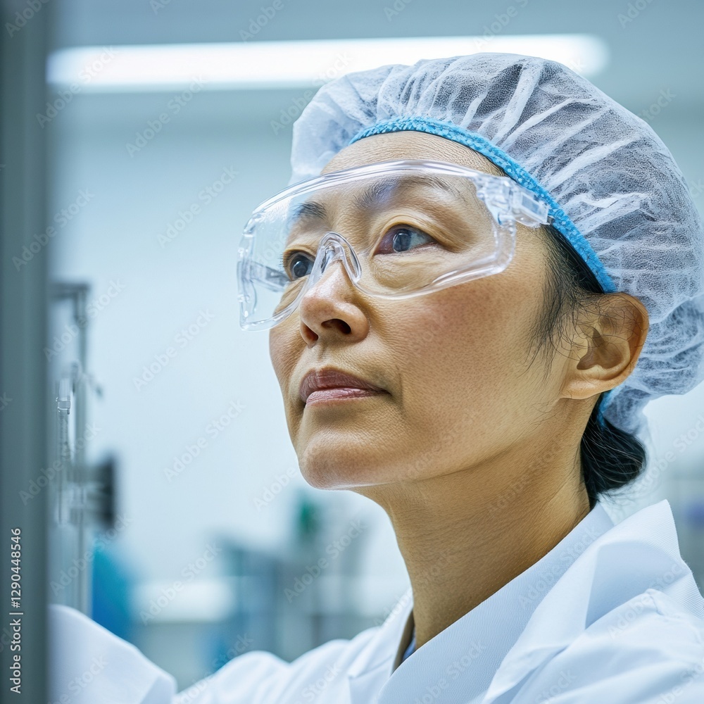 Aufkleber contemporary clinical excellence female scientist in modern lab analyzing samples with precision ins
