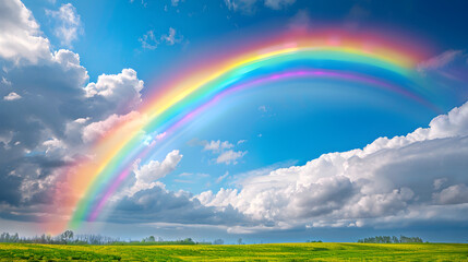 Obraz premium Enchanting Rainbow Arches Over Serene Meadow Capturing Nature's Spectacular Display of Colors and Light