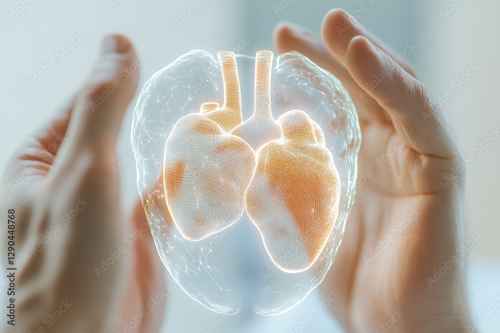 Poster futuristic healthcare tech holographic heart display for patient education - immersive digital inter
