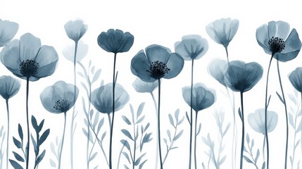 Monochrome Floral Watercolor Design in Blue and Grey