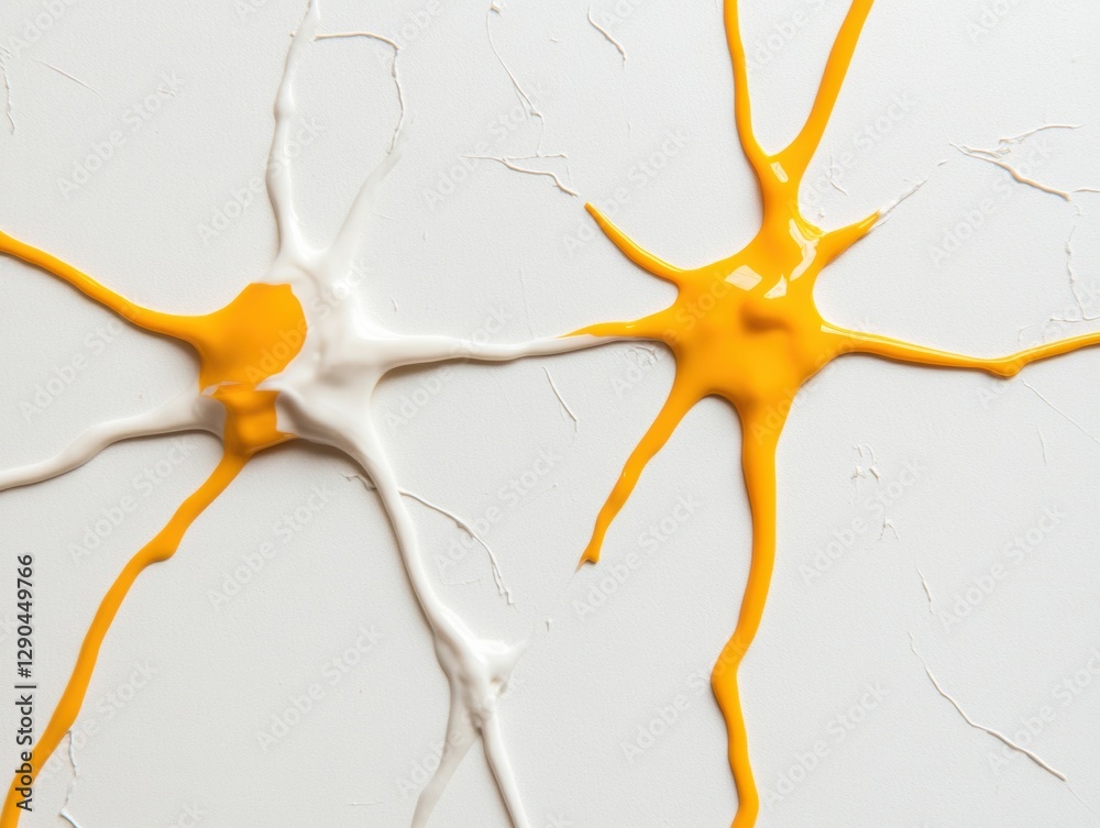 Poster Neuroscience-Inspired Art Vibrant Yellow and White Fluid Patterns on Textured Canvas for Educational Tech Innovation and Cognitive Learning Content