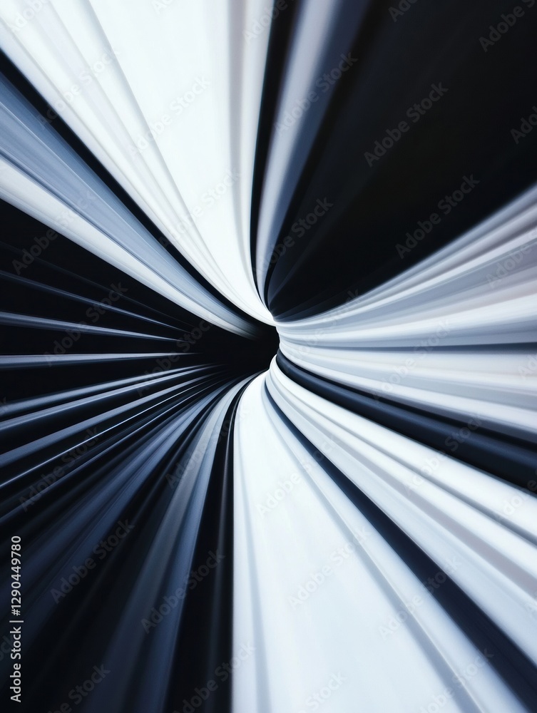 Poster futuristic warp speed tunnel black and white hyperspace motion lines for sci-fi visual effects ideal