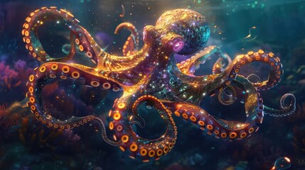 Glittering Octopus in a Deep Sea Dreamscape