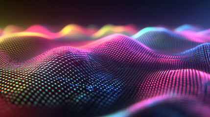 Abstract digital wave of glowing colorful particles.