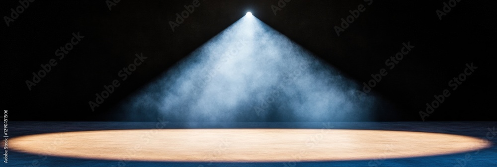 Poster contemporary minimalist stage design dramatic spotlight and fog combination on textured platform for