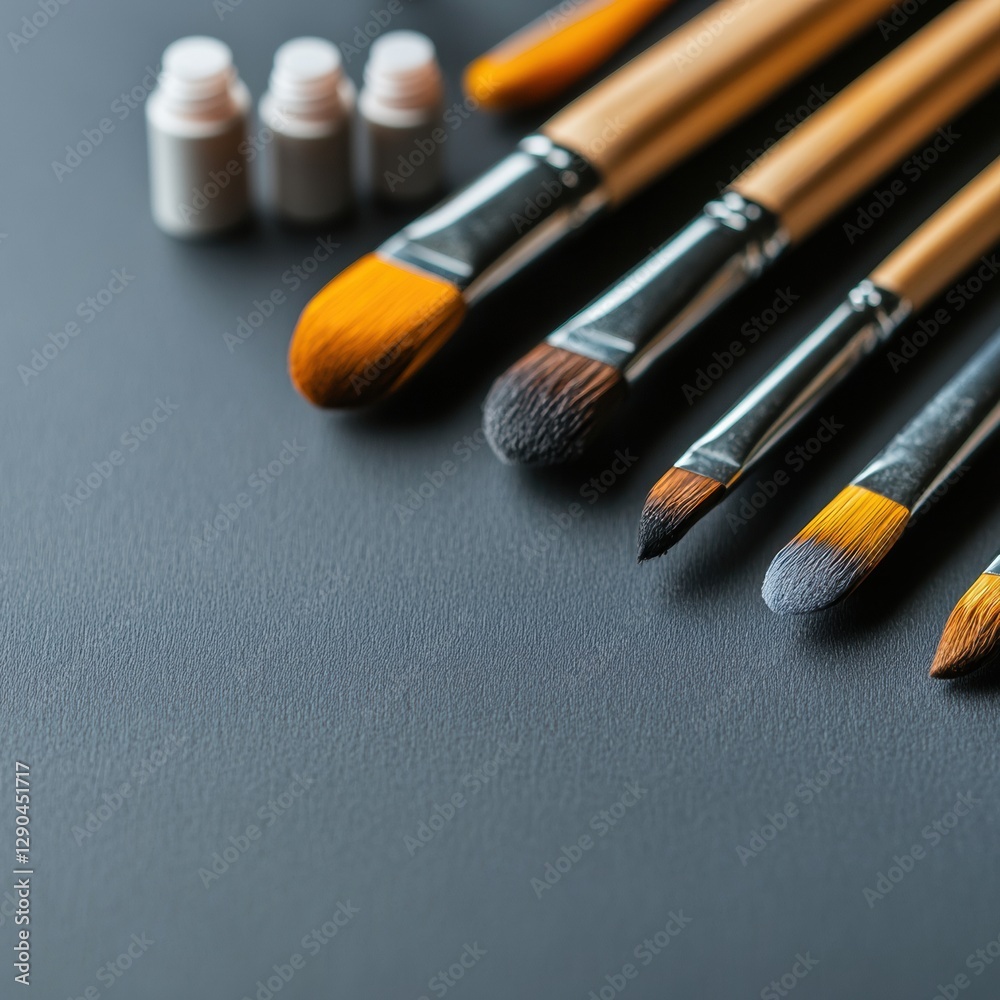 Poster modern artistry workspace premium quality brush set on textured surface for professional design stud