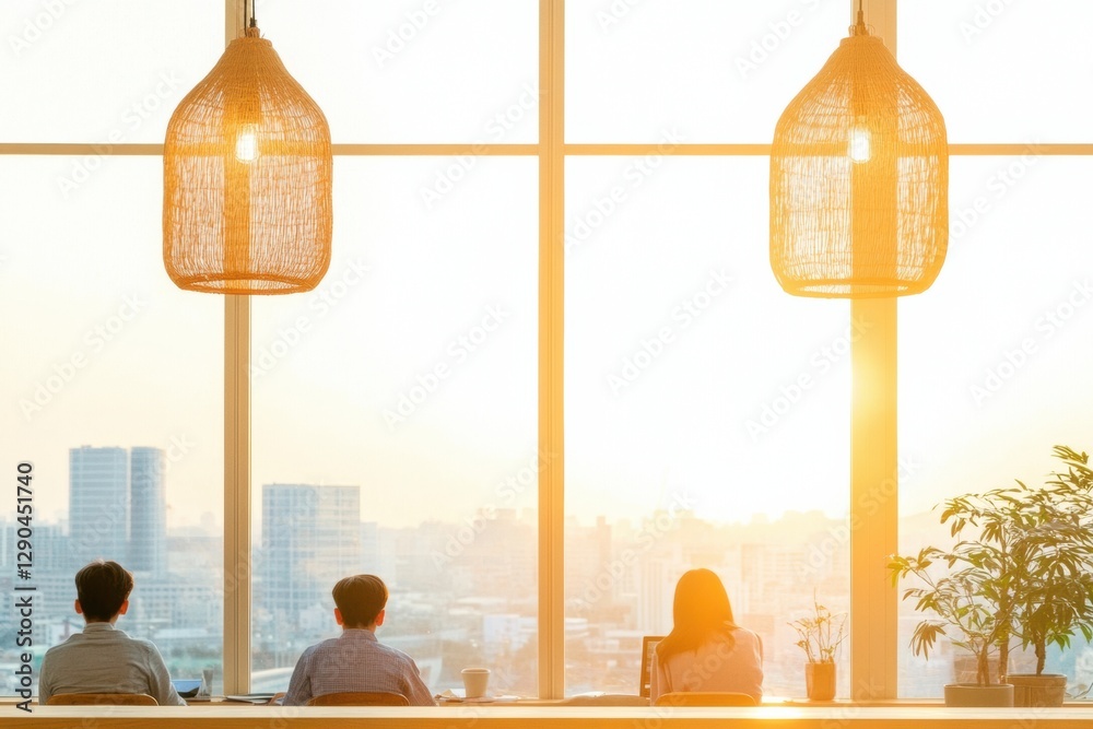 Aufkleber Contemporary Co-Working Harmony Diverse Nomad Families in Vibrant Open Space with Modern Furnishings - Boosting Flexibility and Cultural Exchange in Digital Projects