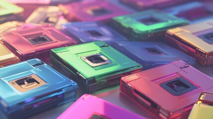 Colorful Floppy Disks in Artistic Arrangement