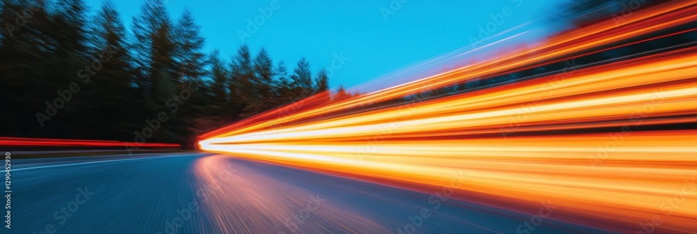 Poster dynamic light trails of urban transport capturing high-speed connectivity on asphalt for smart city 