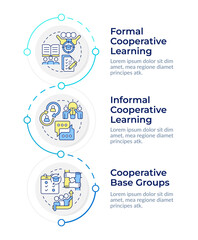 Team learning methodologies infographic design template. Studying, grouping. Data visualization 3 options. Process vertical flow chart. Montserrat SemiBold, Lato Regular fonts used