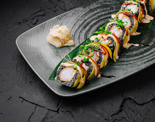 Creative sushi rolls presented on a stylish plate