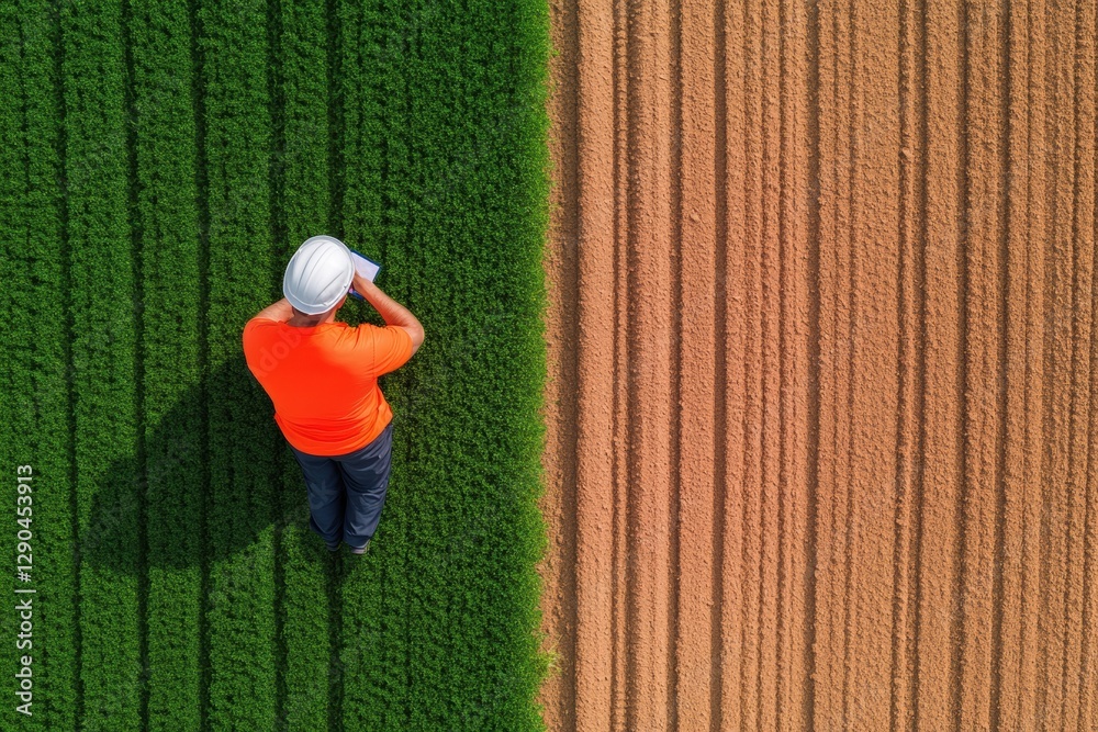 Poster Dynamic Agricultural Innovation Precision Farming Techniques in Contrasting Crop Rows - Modern Research Imagery for Enhanced Sustainable Practices in Agri-Tech