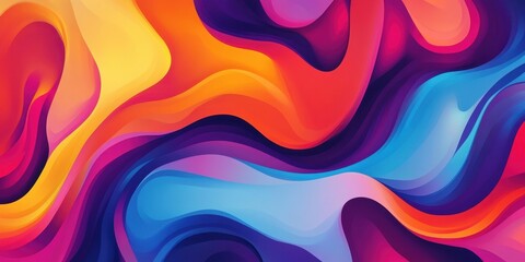 Vibrant abstract waves of orange pink and purple with flowing curves on a blue backdrop creating a dynamic artistic background design