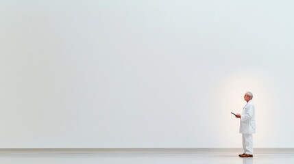 Minimalist Hospital Scene Side-Profile Doctor Analyzing Digital Patient Data on Tablet Innovation in Modern Healthcare Technology for Enhanced Patient Care