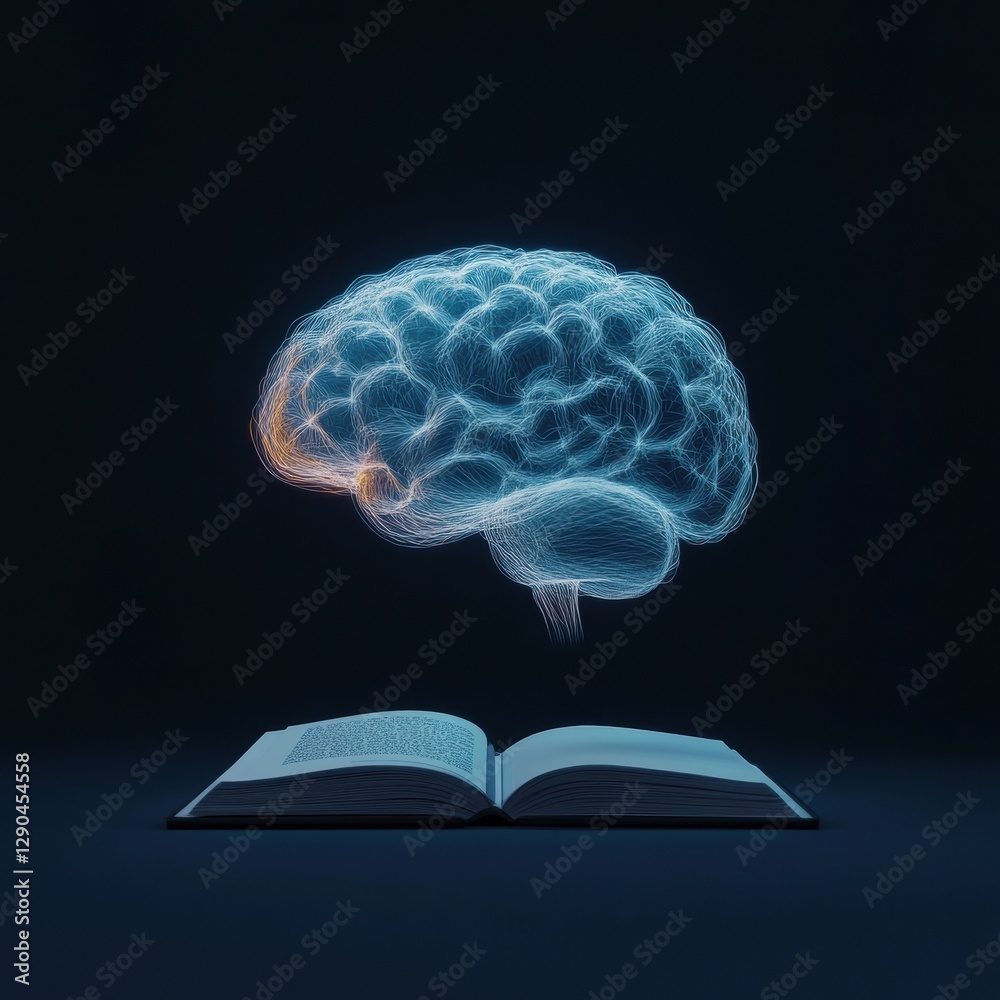 Poster AI-Driven Educational Innovation Holographic Brain and Open Book with Digital Data Streams - Futuristic Learning Technologies for Modern Classrooms and Virtual Training Environments