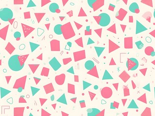 Vibrant Geometric Abstract Pattern with Pastel Triangle Square Circle Shapes