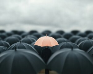 Pastel Umbrella Among Monochrome for Inclusive Messaging Commercial Stock Highlighting Individuality and Diversity - Perfect for Marketing Campaigns and Social Advocacy Visuals