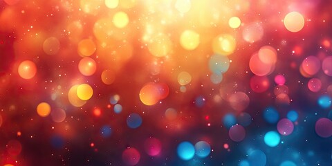 Vibrant abstract bokeh background with warm oranges, cool blues, and scattered lights creating a dreamy, textured atmosphere.