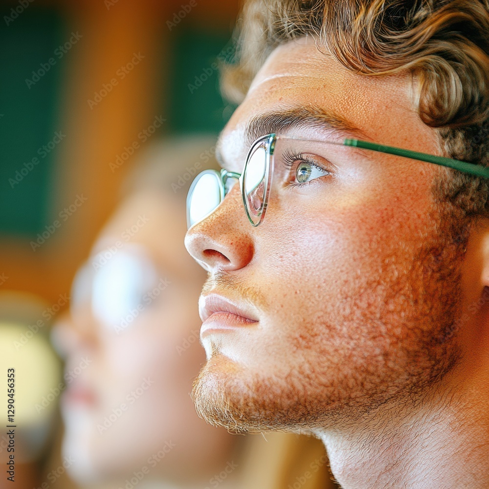 Aufkleber Modern Collegiate Engagement Students with Glasses in Dynamic Lecture Hall - Academic Focus and Interactive Learning for Higher Education Marketing