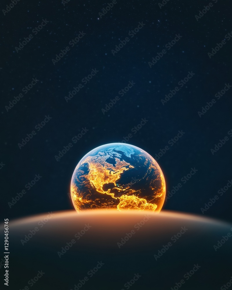 Aufkleber modern tech visualization of earths nocturnal city lights luminous space globe with atmospheric glow