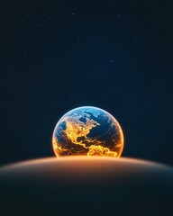 Obraz premium Modern Tech Visualization of Earths Nocturnal City Lights Luminous Space Globe with Atmospheric Glow for Digital Connectivity and Business Innovation