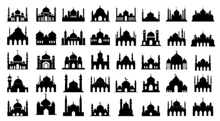 Mosque Silhouette Set Collections Eid Mubarak Ramadan Shadow