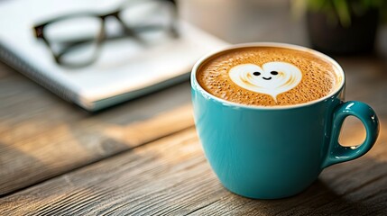 Morning Motivation - Close-up of Freshly Brewed Coffee in Stylish Cup on Wooden Desk for Monday Energy Boost