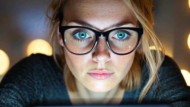 A young woman struggles with exhaustion and brain fog while engaging with her smartphone at night