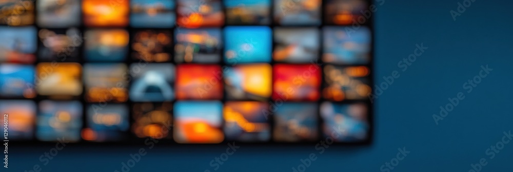 Poster Vibrant Data Visualization Modern LED Display Wall with Colorful Interfaces for Tech and Digital Marketing - Dynamic Business Insight and Interactive Design