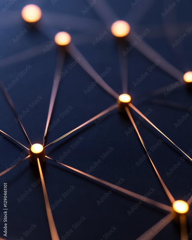 Aufkleber Futuristic Connected Network LED Nodes on Matte Black Surface - Tech Visualization for Data Flow and Digital Innovation in Business Analytics