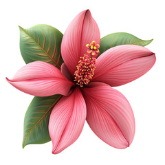 Obraz premium Pink tropical flower blossom vibrant petals lush green leaves
