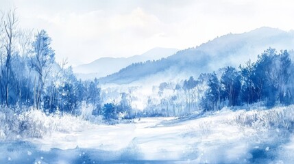 Fototapeta premium Winter Mountain Landscape Painting