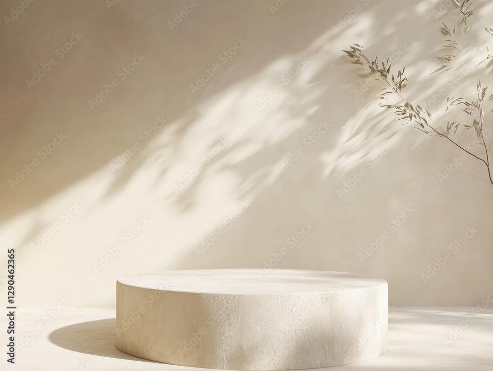 Aufkleber Minimalist Modern Display Soft Beige Round Podium with Gentle Shadows on Cream Backdrop - Ideal for Premium Product Showcases and Refined Interior Styling