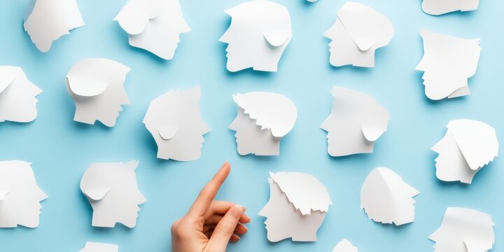 Minimalist Emotional Wellbeing Display Hand-Arranged Paper Expressions on Mint Canvas - Modern Psychological Content and Mood Management for Wellness Industries