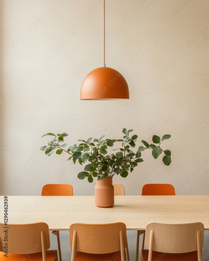 Poster scandi-boho meeting space modular wood and terra cotta elements with greenery and shelving flexible 