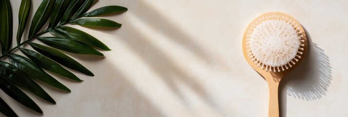Scandinavian Spa Serenity Natural Palm Leaf, Wooden Bath Brush and Foam on Stone - Sustainable Wellness Content and Eco-Friendly Personal Care Inspiration