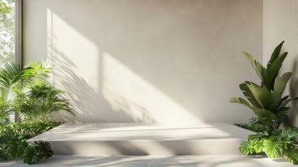 Minimalist Interior Design with Lush Plants - Beige and White Aesthetic